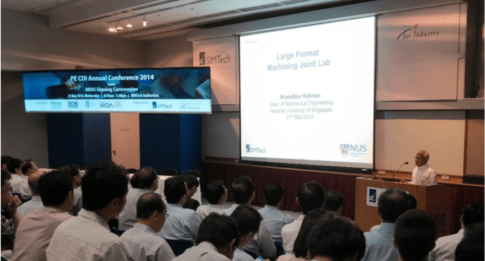 Prof M Rahman, NUS Department of Mechanical Engineering giving a presentation on Large Format Machining in the launching event of Large  Format Machining Lab (SIMTech-NUS Joint Lab).